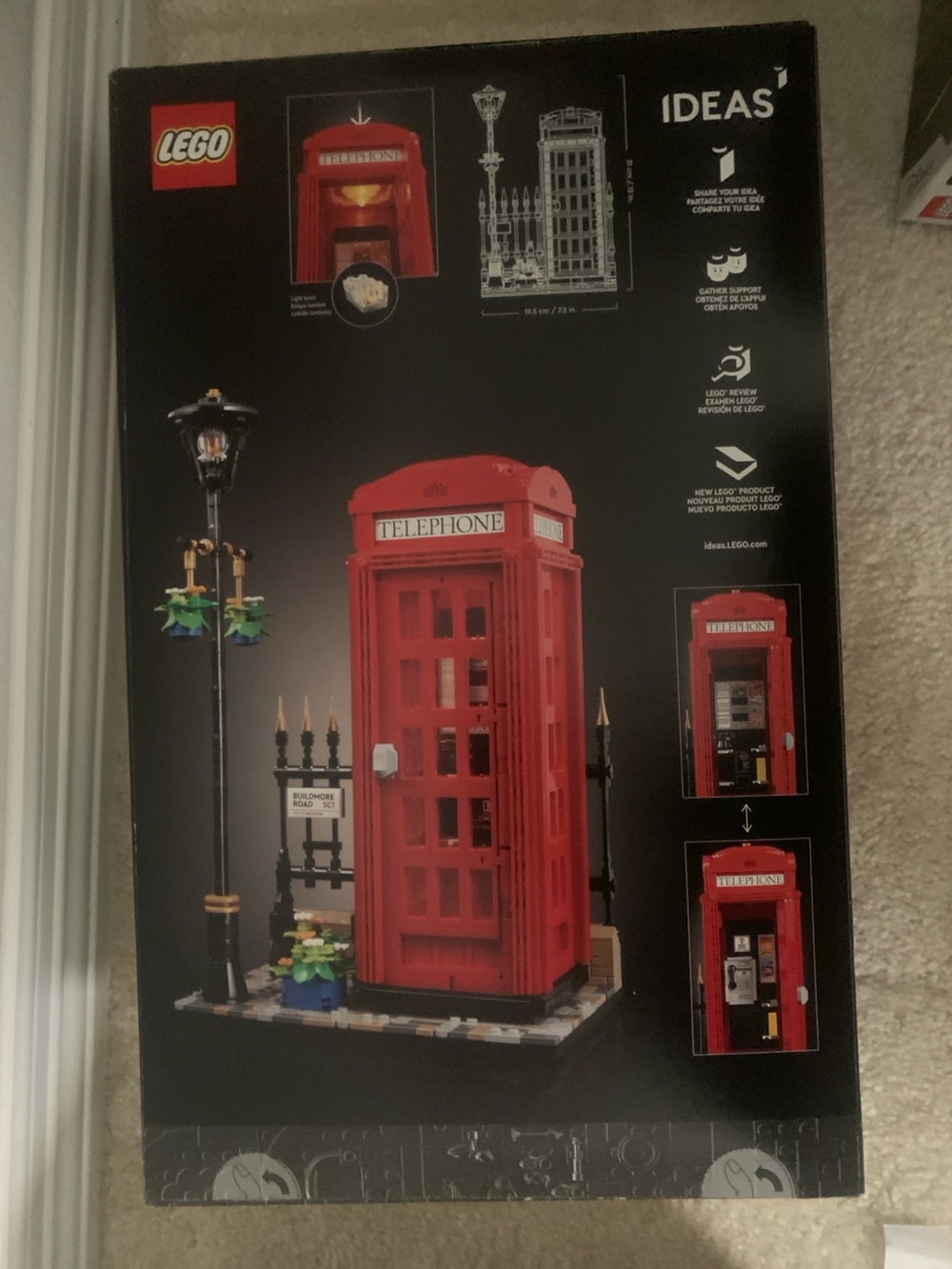 LEGO Red Telephone Booth with Black Lamp Post and Green Planters